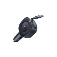   Baseus PrimeTrip VR2 autós gyorstöltő 30W, USB-C + USB-C automata behúzós kábel, fekete