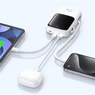   Baseus Qpow Pro+ gyorstöltő powerbank 10000 mAh, 22.5W, beépített USB-C kábel, fehér