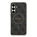 Guess Leather 4G Colored Ring Classic Logo MagSafe Samsung Galaxy S25 FE kemény hátlap tok, fekete