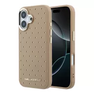   Karl Lagerfeld PU Perforated Gold Dots Apple iPhone 17 mágneses tok, MagSafe, bézs-arany