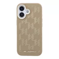   Karl Lagerfeld PU Perforated Monogram Apple iPhone 17 mágneses tok, MagSafe, bézs-arany