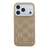   Karl Lagerfeld PU Perforated Monogram Apple iPhone 17 Pro mágneses tok, MagSafe, bézs-arany