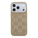 Karl Lagerfeld PU Perforated Monogram Apple iPhone 17 Pro Max mágneses tok, MagSafe, bézs-arany