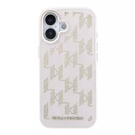   Karl Lagerfeld PU Perforated Monogram Apple iPhone 17 mágneses tok, MagSafe, rózsaszín-arany