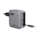 Forcell F-Energy VT-R5 USB-C hálózati töltő adapter USB-C kábellel, QC4.0, 3A, 45W, ezüst