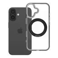   Apple iPhone 16 tok, gyűrűs kitámasztóval, kameravédő peremmel, MagSafe, átlátszó-fekete