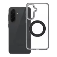   Samsung Galaxy A36 tok, gyűrűs kitámasztóval, kameravédő peremmel, MagSafe, átlátszó-fekete