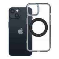   Apple iPhone 14 tok, gyűrűs kitámasztóval, kameravédő peremmel, MagSafe, átlátszó-fekete