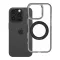 Apple iPhone 16 Pro tok, gyűrűs kitámasztóval, kameravédő peremmel, MagSafe, átlátszó-fekete