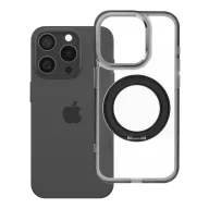   Apple iPhone 15 Pro tok, gyűrűs kitámasztóval, kameravédő peremmel, MagSafe, átlátszó-fekete