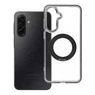   Samsung Galaxy A17 / Galaxy A18 tok, gyűrűs kitámasztóval, kameravédő peremmel, MagSafe, átlátszó-fekete