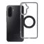 Samsung Galaxy A17 / Galaxy A18 tok, gyűrűs kitámasztóval, kameravédő peremmel, MagSafe, átlátszó-fekete