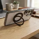 Samsung Galaxy A17 / Galaxy A18 tok, gyűrűs kitámasztóval, kameravédő peremmel, MagSafe, átlátszó-fekete