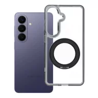   Samsung Galaxy S26 tok, gyűrűs kitámasztóval, kameravédő peremmel, MagSafe, átlátszó-fekete