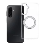   Samsung Galaxy A17 / Galaxy A18 tok, gyűrűs kitámasztóval, kameravédő peremmel, MagSafe, átlátszó-fehér