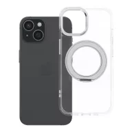   Apple iPhone 15 tok, gyűrűs kitámasztóval, kameravédő peremmel, MagSafe, átlátszó-fehér