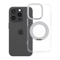   Apple iPhone 13 Pro tok, gyűrűs kitámasztóval, kameravédő peremmel, MagSafe, átlátszó-fehér