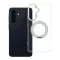 Samsung Galaxy A57 tok, gyűrűs kitámasztóval, kameravédő peremmel, MagSafe, átlátszó-fehér