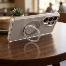 Apple iPhone 14 tok, gyűrűs kitámasztóval, kameravédő peremmel, MagSafe, átlátszó-fekete