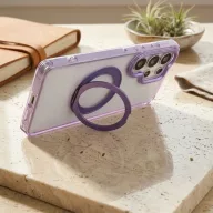   Samsung Galaxy S26 Ultra tok, gyűrűs kitámasztóval, kameravédő peremmel, MagSafe, átlátszó-lila