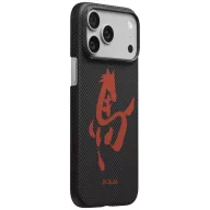   Pitaka Edge Apple iPhone 18 Pro / 17 Pro hátlap tok, MagSafe, Aramid, fekete-piros (Horse Painting)