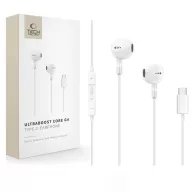   Tech-Protect UltraBoost G4 USB-C vezetékes fülhallgató hangerőszabályzóval, mikrofonnal, fehér