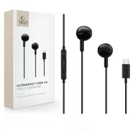   Tech-Protect UltraBoost G4 USB-C vezetékes fülhallgató hangerőszabályzóval, mikrofonnal, fekete