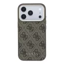 Guess PU Leather 4G Gold Frame Apple iPhone 18 Pro MagSafe hátlap tok, barna