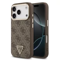   Guess PU Leather 4G Strass Triangle Logo Gold Frame Apple iPhone 18 Pro Max MagSafe hátlap tok, barna
