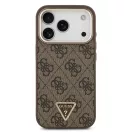 Guess PU Leather 4G Strass Triangle Logo Gold Frame Apple iPhone 18 Pro Max MagSafe hátlap tok, barna