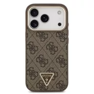   Guess PU Leather 4G Strass Triangle Logo Gold Frame Apple iPhone 18 Pro Max MagSafe hátlap tok, barna