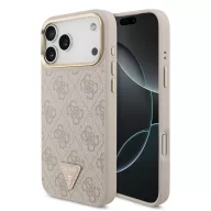   Guess PU Leather 4G Strass Triangle Logo Gold Frame Apple iPhone 18 Pro MagSafe hátlap tok, rózsaszín