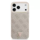 Guess PU Leather 4G Strass Triangle Logo Gold Frame Apple iPhone 18 Pro MagSafe hátlap tok, rózsaszín