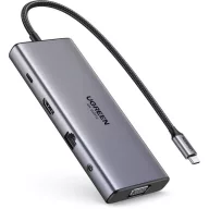  Ugreen CM639 hub adapter USB-C-2xUSB-A 3.2 + 3xUSB-C-1xHDMI- 1xVGA- 1xJack 3.5mm- 1xRJ45- 1xSD- 1xMircoSD, szürke