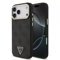   Guess PU Leather 4G Strass Triangle Logo Gold Frame Apple iPhone 18 Pro MagSafe hátlap tok, fekete