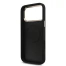 Guess PU Leather 4G Strass Triangle Logo Gold Frame Apple iPhone 18 Pro MagSafe hátlap tok, fekete