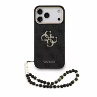   Guess PU 4G Metal Logo Strap Apple iPhone 18 Pro Max hátlap tok karpánttal, fekete