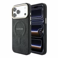   Guess PU Leather 4G Gold Frame Embossed Apple iPhone 18 Pro hátlap tok, MagSafe, fekete-arany
