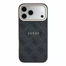 Guess PU Leather 4G Gold Frame Embossed Apple iPhone 18 Pro hátlap tok, MagSafe, fekete-arany
