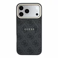   Guess PU Leather 4G Gold Frame Embossed Apple iPhone 18 Pro hátlap tok, MagSafe, fekete-arany