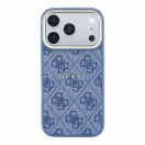 Guess PU Leather 4G Gold Frame Embossed Apple iPhone 18 Pro Max hátlap tok, MagSafe, kék-arany