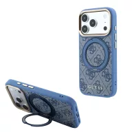   Guess PU 4G Ring Stand Apple iPhone 18 Pro hátlap tok kitámasztóval, MagSafe, kék-arany