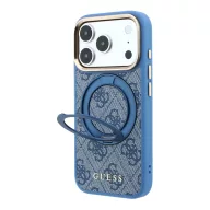   Guess PU 4G Ring Stand Apple iPhone 18 Pro hátlap tok kitámasztóval, MagSafe, kék-arany