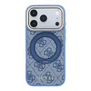 Guess PU 4G Ring Stand Apple iPhone 18 Pro hátlap tok kitámasztóval, MagSafe, kék-arany