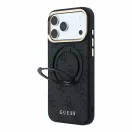 Guess PU 4G Ring Stand Apple iPhone 18 Pro hátlap tok kitámasztóval, MagSafe, fekete-arany