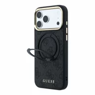   Guess PU 4G Ring Stand Apple iPhone 18 Pro hátlap tok kitámasztóval, MagSafe, fekete-arany