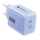 Forcell F-Energy VT-60 2xUSB-C hálózati töltő adapter USB-C kábellel, GaN3, 60W, kék