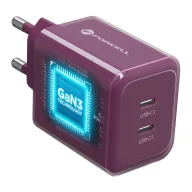   Forcell F-Energy VT-60 2xUSB-C hálózati töltő adapter USB-C kábellel, GaN3, 60W, burgundi