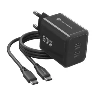   Forcell F-Energy VT-60 2xUSB-C hálózati töltő adapter USB-C kábellel, GaN3, 60W, fekete