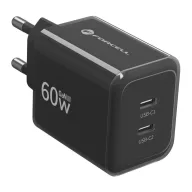   Forcell F-Energy VT-60 2xUSB-C hálózati töltő adapter USB-C kábellel, GaN3, 60W, fekete
